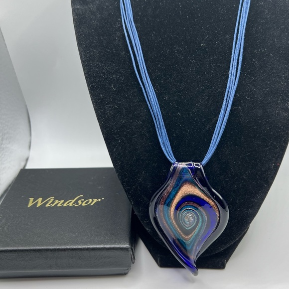 Windsor Jewelry - Windsor Royal Blue Spiral Glass Pendant Necklace NIB